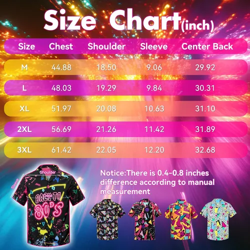 Vista 8 de Zando Traje de los años 90 y 80 para hombre, divertida camisa hawaiana retro de manga corta con botones para discoteca, fiesta temática y playa