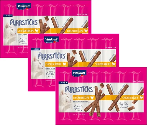 Vista 9 de Vitakraft PurrSticks - Golosinas suaves nutritivas y saludables para gatos, palitos de carne asada al horno suavemente para gatos con 70% de carne