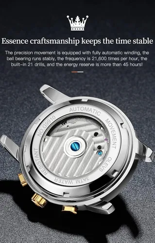 Vista 5 de OLEVS - Reloj automático para hombre con diseño de esqueleto de 5 manecillas clásico de lujo multicalendario de acero inoxidable impermeable