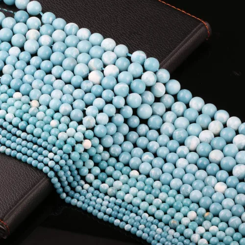 Vista 5 de Cuentas de larimar 100% naturales redondas de piedra suelta para hacer joyas, collar, regalo, 0.157 in