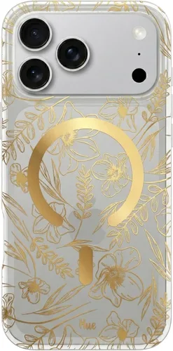 Vista 100 de LONLI Hue - para iPhone 15 Pro Max [Compatible con Magsafe] - Funda de teléfono floral dorada - [Amortiguador de 360°] - Funda de teléfono linda