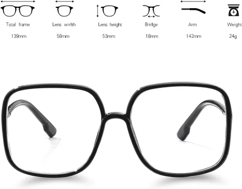 Vista 3 de BIGGY Oversized Square Blue Light Blocking Glasses - Ultralight Fashion Nerd Frames for Women Men