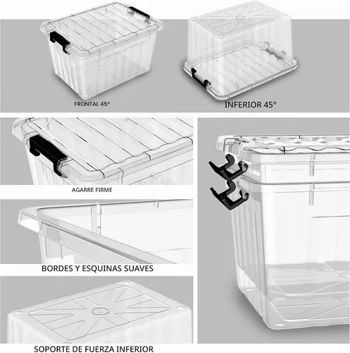 Vista 4 de Cetomo Contenedor de almacenamiento con tapa, caja de almacenamiento apilable con tapa y cierre a presión, contenedor de plástico transparente