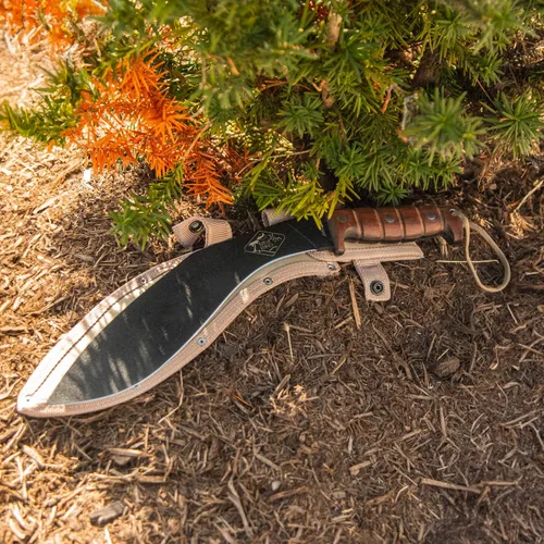 Vista 7 de ESEE Cuchillos EXPAT Jaraca Kukri Machete - Funda Cordura - Mango de Madera de Nogal