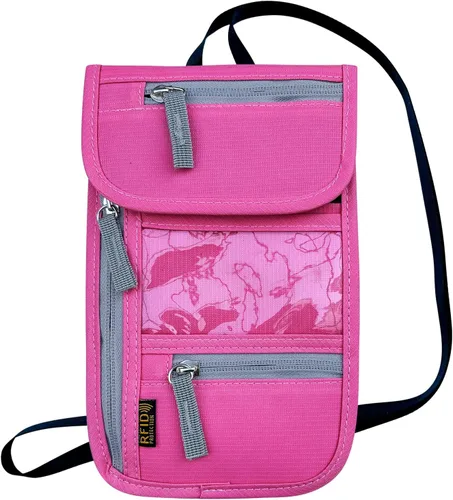 Vista 7 de Cartera de viaje para el cuello, con bloqueo RFID, soporte para pasaporte con correa ajustable para el cuello para hombres y mujeres para mantener