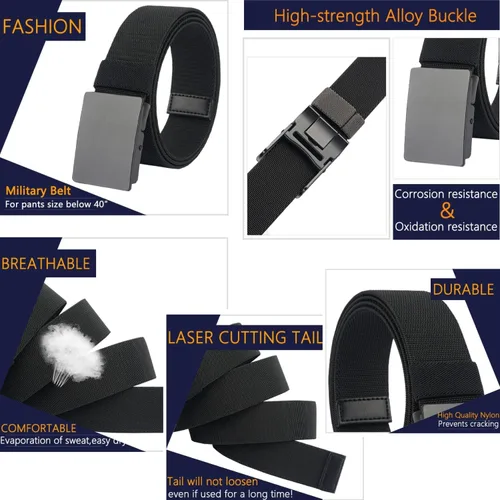 Vista 4 de Cinturón casual para hombre, cinturón de trabajo elástico con hebilla de metal, correa de cintura ajustable, fácil de recortar para adaptarse a