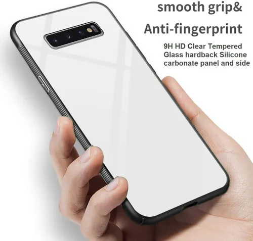 Vista 3 de Funda para Samsung S10 Plus,con parte trasera de calidad de vidrio templado,Carcasa híbrida de marco de TPU,Cubiertas delgadas,Anti-caída,Blanco