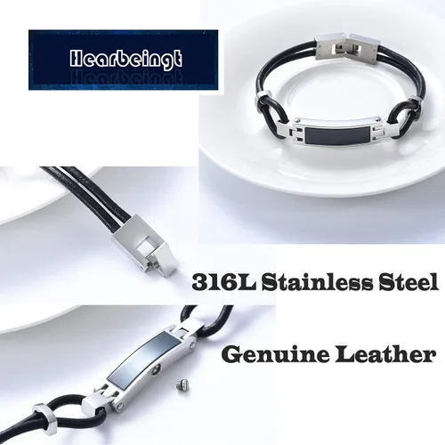 Vista 3 de Hearbeingt Pulsera de urna de cremación para cenizas de piel auténtica, pulsera de cremación, urna de recuerdo para cenizas para hombres y mujeres