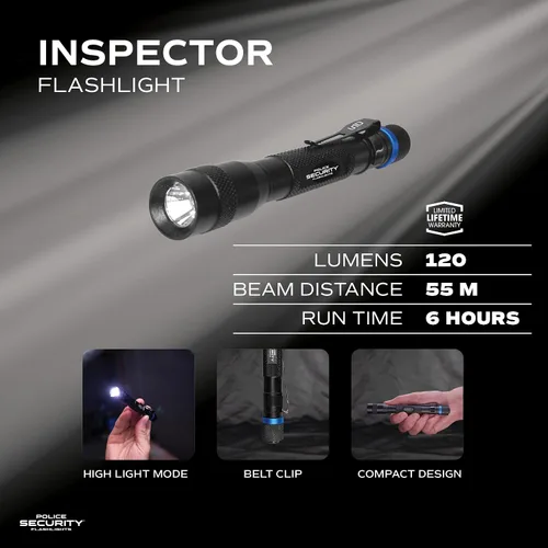 Vista 6 de Police Security Inspector - Linterna LED de bolsillo, brillante de 120 lúmenes, mini luz de mano con clip para cinturón, compacta, resistente a