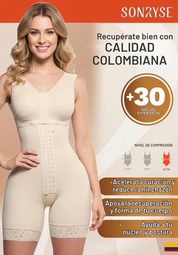 Vista 2 de Sonryse Fajas Colombianas Reductoras y Moldeadoras Postpartum Girdle Tummy Control Shapewear Beige - 4 niveles de ganchos - Pp086