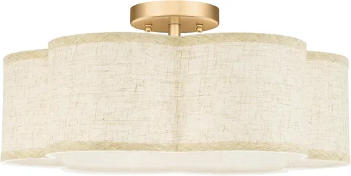 Vista 34 de Lámpara de Techo Semiempotrada Dorada, 3 Luces Accesorios de Iluminación de Techo de 12.5" con Pantalla de Tela en Forma de Flor, Luces de Tambor
