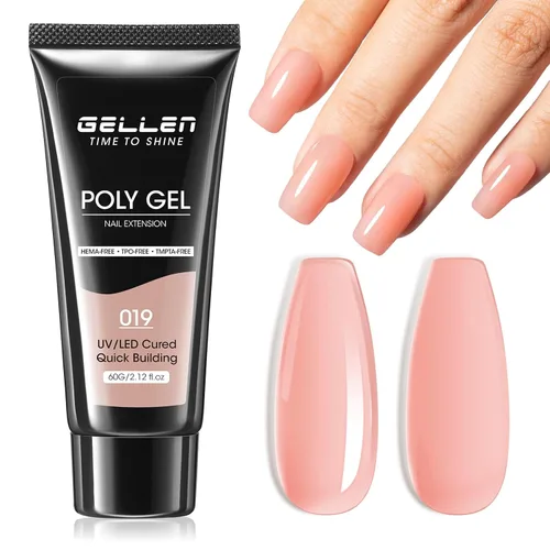 Vista 12 de GELLEN Natural Nude - Gel constructor de extensión de uñas de poligel, sin hema, TPO y TMPTA, 2.16 onzas 017 para engrosamiento de uñas de larga