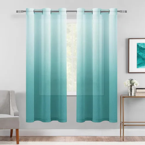 Vista 60 de DWCN Cortinas Transparentes Ombré - Cortinas de Lino Sintético con Gradiente Semi Voile con Ojales en la Parte Superior para Dormitorio y Sala