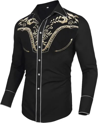 Vista 3 de Daupanzees Camisas bordadas de manga larga para hombre, ajustadas, casuales, con botones