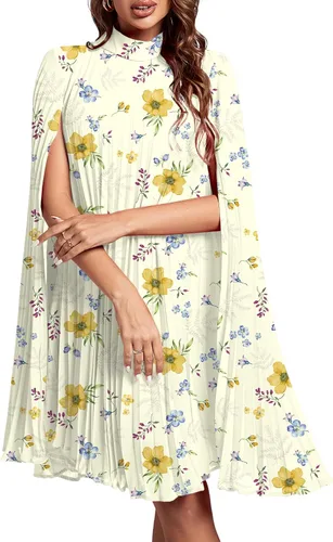 Vista 18 de Rooscier Vestido midi de fiesta plisado con cuello alto falso y espalda abierta para mujer