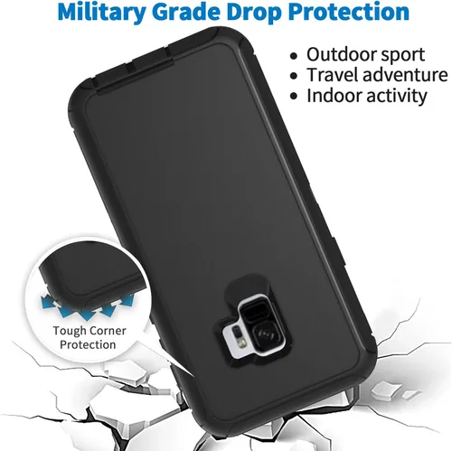 Vista 6 de Funda para Samsung Galaxy S9, funda de teléfono [grado militar] 3 en 1 a prueba de golpes, resistente funda protectora resistente (negro