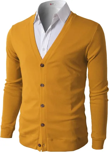 Vista 11 de H2H Cárdigans casuales ajustados para hombre, cuello en V, diseño básico, manga larga, con botones Gris