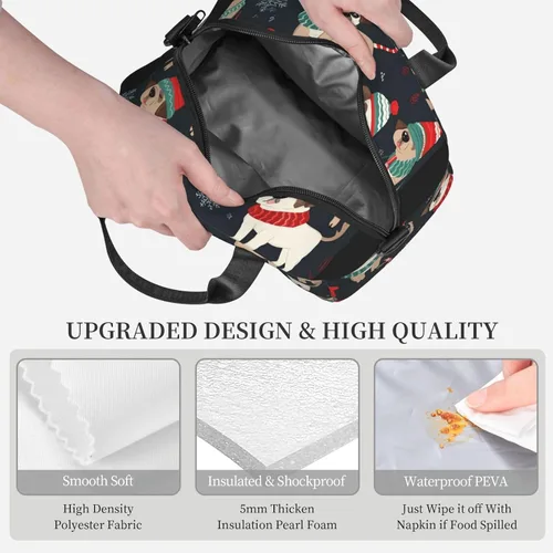 Vista 5 de Bolsa de almuerzo para perros con texto en inglés "Merry Christmas", bolsa de almuerzo impermeable para mujer