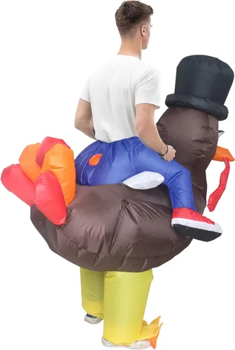 Vista 6 de IHGYT Riding Turkey Inflatable Costume Funny Blow up Cosplay Suit Adult Halloween Dress Up Free