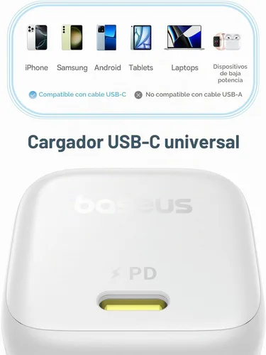 Vista 5 de Baseus Cargador de 45W, Bloque de Carga USB C PicoGo C1 Carga Rápida, Cargador de Pared Compacto Tipo C para iPhone 16/15/14/13/12 Serie, Serie