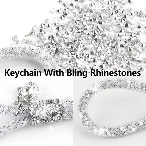 Vista 3 de Llavero de automóvil para mujer llavero de accesorios con diamantes de imitación brillantes llavero de automóvil de moda con purpurina blanco y rosa