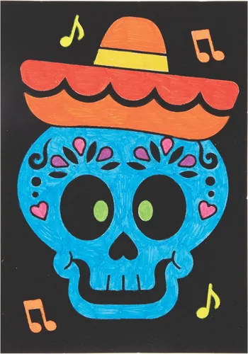 Vista 3 de Baker Ross FE729 Día de los Muertos en color en decoraciones de imagen, paquete de 10, imágenes de fieltro para manualidades, haz tu propia