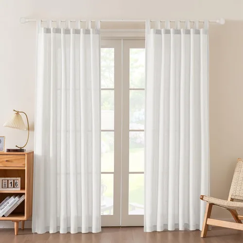 Vista 23 de FantasDecor Cortinas de lino de 63 pulgadas de largo, 2 paneles con pestañas superiores para sala de estar/dormitorio, cortinas texturizadas de lino