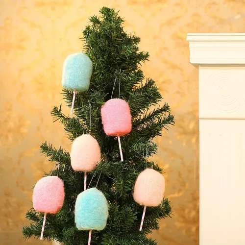 Vista 6 de Paleta de lana de fieltro, adornos colgantes para árbol de Navidad, hechos a mano, paleta de lana de fieltro rosa, blanco, azul, adornos de Navidad