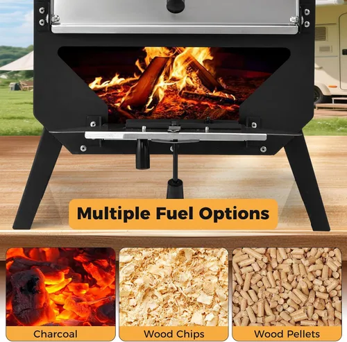 Vista 5 de Happygrill Horno de Pizza para Exteriores, Estufa de Pizza Portátil de 12" de leña con Piedra para Pizza, Pala para Pizza y Funda de Tela Oxford