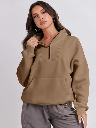 Vista 3 de ANRABESS Sudaderas de manga larga para mujer, forro polar de gran tamaño, media cremallera, sudaderas con capucha para adolescentes y niñas, suéter