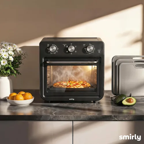 Vista 7 de SMIRLY Combo de horno tostador de freidora de aire 6 en 1, horno tostador Negro