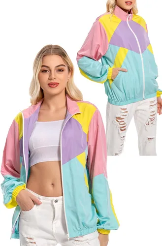 Vista 7 de Chaqueta rompevientos de los años 80 y 90 para mujer, chaqueta neón Verde