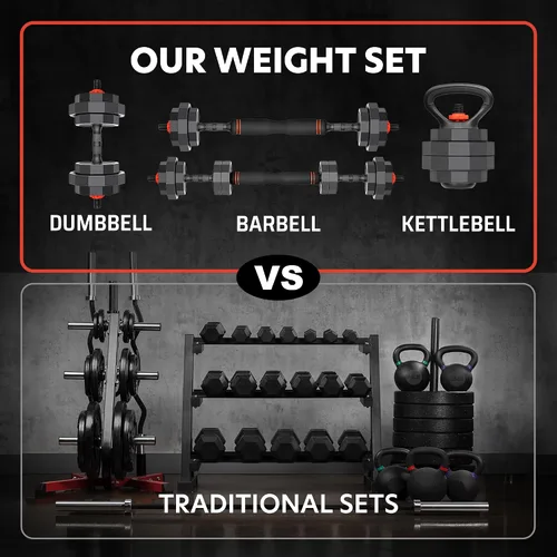 Vista 4 de AmStaff 3-in-1 Adjustable Dumbbell, Kettlebell, Barbell Set, 2-43lbs, 12 Weight Levels, Compact Multifunctional Home Gym, Enhanced Transition