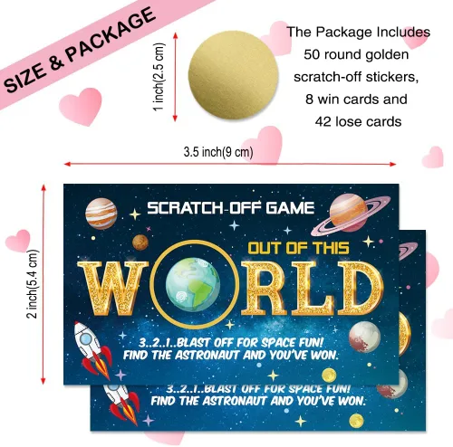 Vista 2 de 50 tarjetas para rascar fuera de este mundo, divertidas tarjetas para raspar con temática del espacio exterior para cumpleaños, fiesta de baby