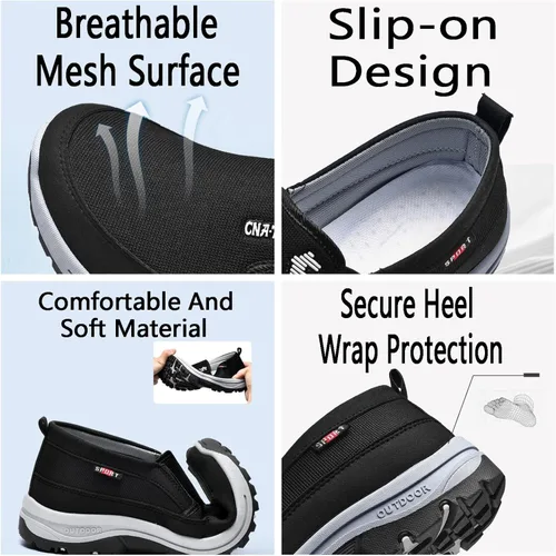 Vista 3 de Mocasines de lona sin cordones con soporte de arco para hombre, para exteriores, informales, antideslizantes, ortopédicos, planos, zapatos