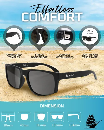 Vista 4 de Black Sail Eyewear - Square Frame UV400 7 Layer Polarized Sunglasses with Mirrored Lenses, Women & Mens Sunglasses Polarized