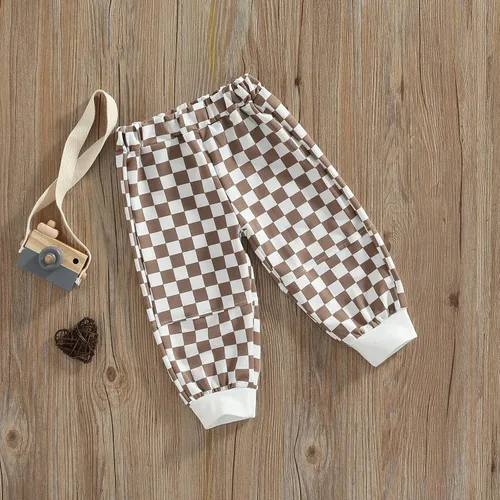 Vista 4 de Pantalones deportivos de algodón con estampado a cuadros para bebés y niñas pequeños