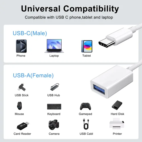 Vista 7 de Adaptador USB C a USB 3.0 (paquete de 2), USB C macho a USB hembra OTG cable Thunderbolt3 a USB adaptador compatible con MacBook Pro/Air, iPad Pro