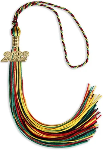 Vista 12 de Endea Graduation Borla mixta de triple color con gota de fecha dorada (negro/dorado/blanco, 2021)