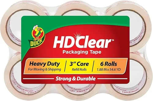 Vista 13 de Duck HD Clear – 1 rollo de cinta de embalaje resistente para envío, correo, mudanza y almacenamiento – Repuestos transparentes y fuertes para cajas