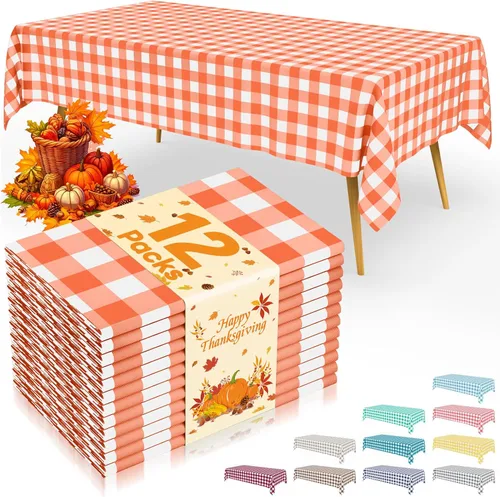 Vista 20 de Smiry 8 paquetes de manteles desechables Gingham, 54 x 108 pulgadas, manteles de plástico impermeables rectangulares en diseño a cuadros