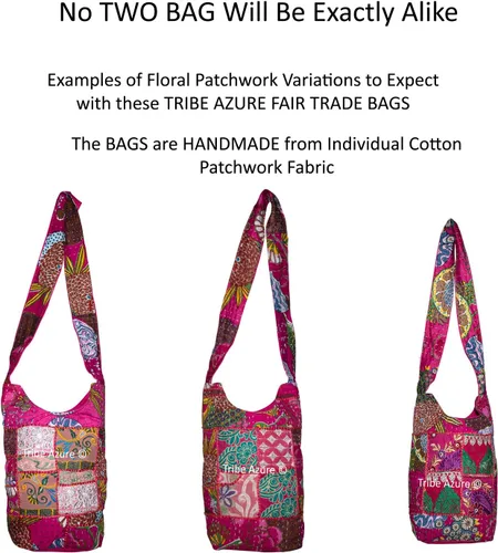 Vista 3 de Tribe Azure - Bolso bandolera de lona para mujer, estilo hobo, floral, para verano, bohemio