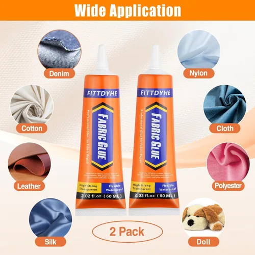 Vista 2 de 2 Pack de Pegamento para Tela Permanente, 60ML/2.02oz Pegamento Claro Lavable para Ropa, Adhesivo Súper para Tela para Strass, Parches, Ropa, Denim