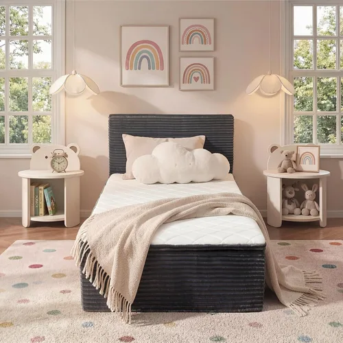 Vista 8 de Base de cama individual sin hueso con colchón, colchón de espuma viscoelástica de 16 pulgadas con plataforma tapizada de tela de felpa, no requiere