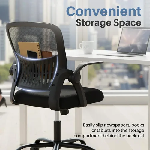 Vista 7 de DUMOS Silla de Oficina para Hogar y Computadora - Ergonómica con Respaldo Medio y Soporte Lumbar y Modo de Balanceo, Altura Ajustable con Brazo