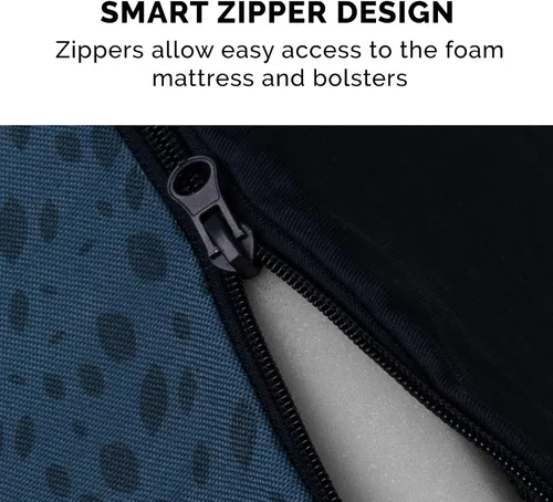 Vista 8 de Furhaven - Cama para perro de espuma viscoelástica, estilo diván en forma de L, de felpa y estampado de almendras, almendras azules, talla jumbo