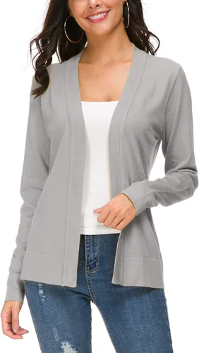 Vista 11 de Urban CoCo Chaqueta de punto de manga larga con frente abierto para mujer Negro