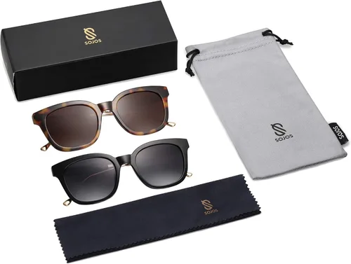 Vista 6 de SOJOS Paquete de 2 lentes de sol polarizados cuadrados clásicos para mujeres y hombres UV400 SJ2050