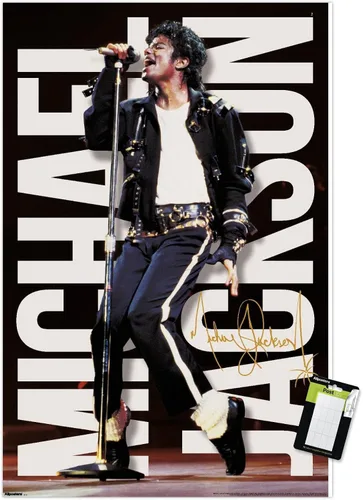 Vista 12 de Michael Jackson - Póster de pared con micrófono de rendimiento, 22.4 pulgadas de largo x 14.7 pulgadas de ancho, versión enmarcada de madera