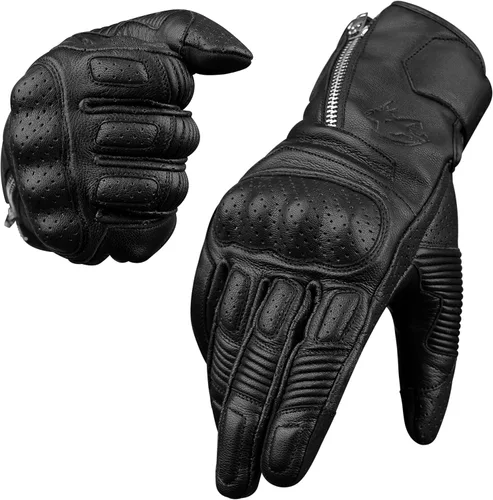 Vista 12 de J.A.G. Guantes de motocicleta – Guantes de motocicleta perforados de cuero premium para hombres con protección de nudillos Guantes de motocicleta